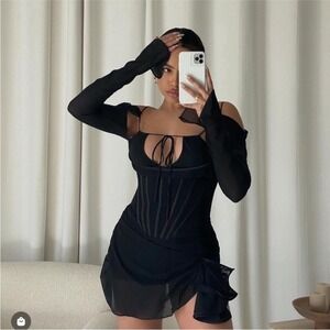 HOUSE OF CB Black Gianna Long‎ Sleeve Mini Dress NWOT size S